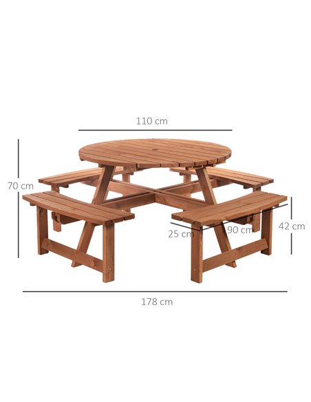 Outsunny 8 Seater Round Wooden Pub Bench Picnic Table Furniture Set for Outdoor Garden or Patio - pic 10382 | FastDaddyshop