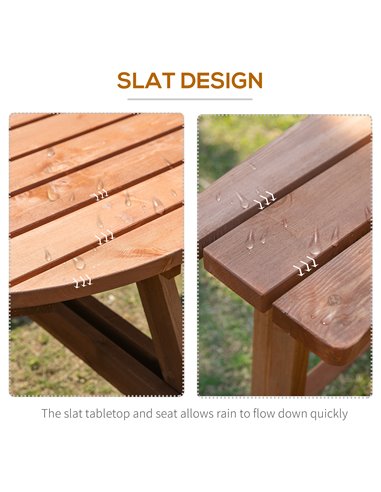 Outsunny 8 Seater Round Wooden Pub Bench Picnic Table Furniture Set for Outdoor Garden or Patio