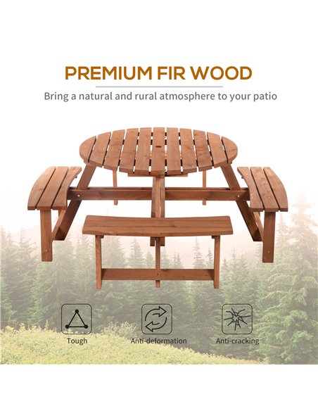 Outsunny 8 Seater Round Wooden Pub Bench Picnic Table Furniture Set for Outdoor Garden or Patio - pic 10385 | FastDaddyshop