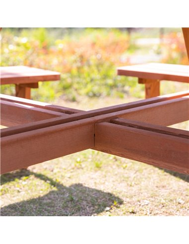Outsunny 8 Seater Round Wooden Pub Bench Picnic Table Furniture Set for Outdoor Garden or Patio