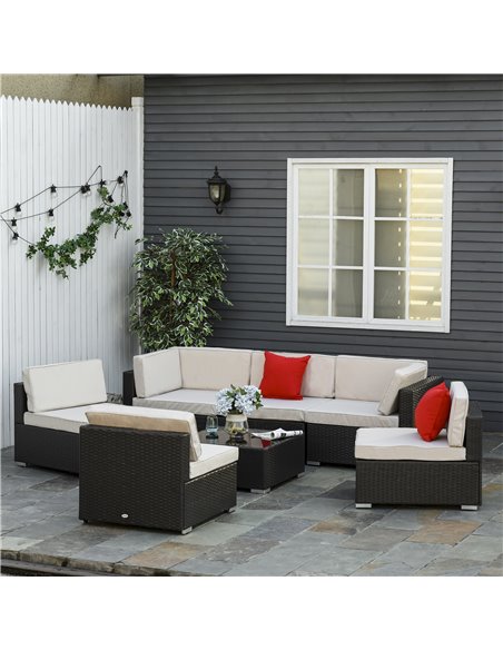 Outsunny 7 PC Garden Rattan Furniture Set Outdoor Sectional Wicker Weave Sofa Seat Coffee Table w/ Cushion and Pillow Buckle Str - pic 10389 | FastDaddyshop