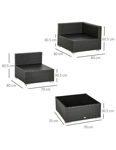 Outsunny 7 PC Garden Rattan Furniture Set Outdoor Sectional Wicker Weave Sofa Seat Coffee Table w/ Cushion and Pillow Buckle Str