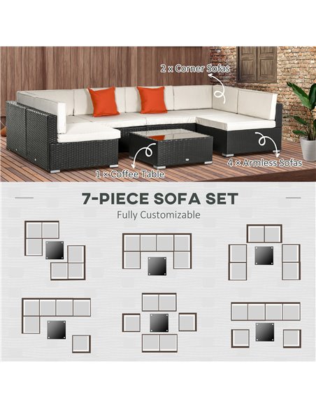 Outsunny 7 PC Garden Rattan Furniture Set Outdoor Sectional Wicker Weave Sofa Seat Coffee Table w/ Cushion and Pillow Buckle Str - pic 10391 | FastDaddyshop