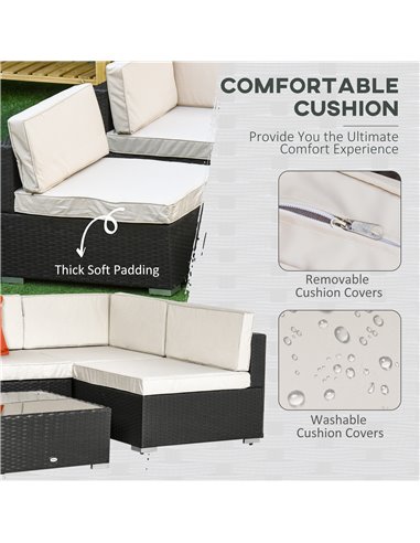Outsunny 7 PC Garden Rattan Furniture Set Outdoor Sectional Wicker Weave Sofa Seat Coffee Table w/ Cushion and Pillow Buckle Str