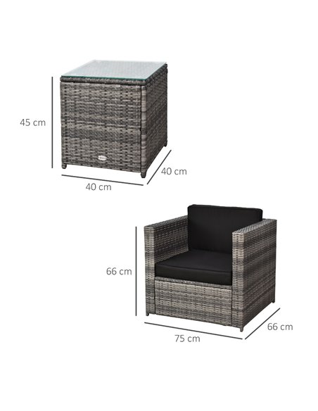 Outsunny 2 Seater Rattan Garden Furniture Sofa  Furniture Set W/Cushions, Steel Frame-Grey - pic 10398 | FastDaddyshop