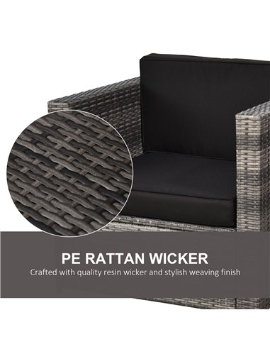 Outsunny 2 Seater Rattan Garden Furniture Sofa  Furniture Set W/Cushions, Steel Frame-Grey