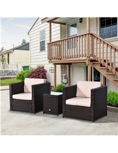 Outsunny 2-Seater Rattan Sofa Furniture Set with Cushions, Steel Frame, Brown 2