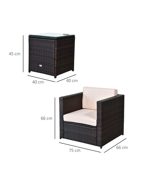 Outsunny Rattan Garden Furniture 2 Seater Sofa Furniture Set W/Cushions, Steel Frame-Brown - pic 10406 | FastDaddyshop