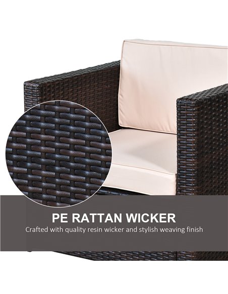 Outsunny Rattan Garden Furniture 2 Seater Sofa Furniture Set W/Cushions, Steel Frame-Brown - pic 10407 | FastDaddyshop