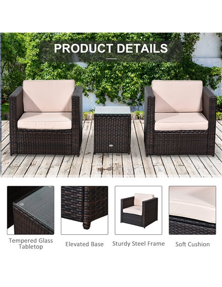 Outsunny Rattan Garden Furniture 2 Seater Sofa Furniture Set W/Cushions, Steel Frame-Brown - pic 10409 | FastDaddyshop