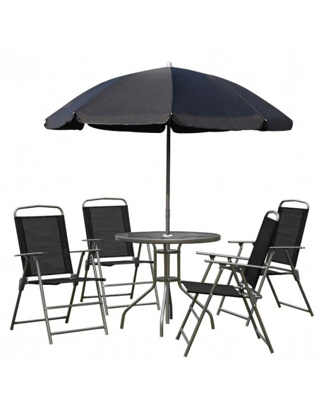 Outsunny 6 PCs Garden Patio Furniture Set with Texteline Folding Chairs, Table, Parasol, Black - pic 10413 | FastDaddyshop