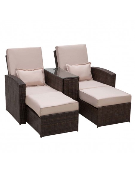 Outsunny 2-Seater Outdoor Rattan Sofa Lounger Set,Brown - pic 10414 | FastDaddyshop