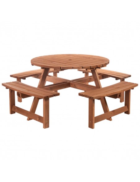 Outsunny 8 Seater Round Wooden Pub Bench Picnic Table Furniture Set for Outdoor Garden or Patio - pic 10416 | FastDaddyshop