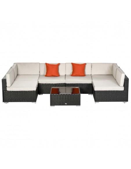 Outsunny 7 PC Outdoor Garden Rattan Furniture Set with Weave Sofa Seat and, Dark Coffee - pic 10417 | FastDaddyshop