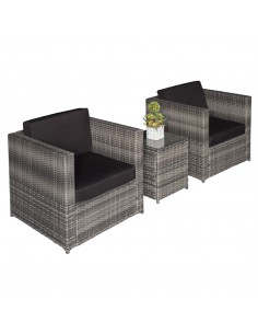 Outsunny 2-Seater Rattan Sofa Furniture Set with Cushions, Steel Frame, Grey