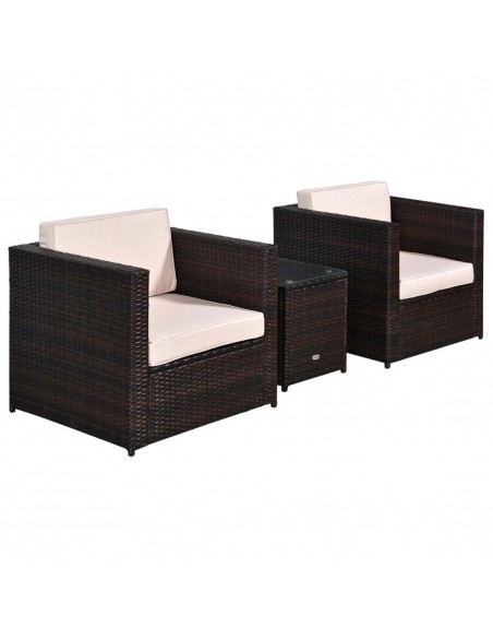 Outsunny 2-Seater Rattan Sofa Furniture Set with Cushions, Steel Frame, Brown - pic 10419 | FastDaddyshop