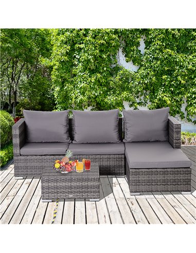 Outsunny 4-Seater Outdoor Garden PE Rattan Furniture Set Grey