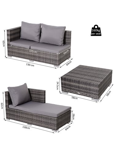 Outsunny 4-Seater Outdoor Garden PE Rattan Furniture Set Grey
