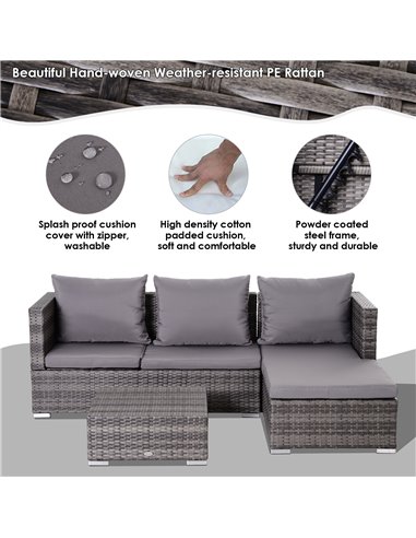 Outsunny 4-Seater Outdoor Garden PE Rattan Furniture Set Grey
