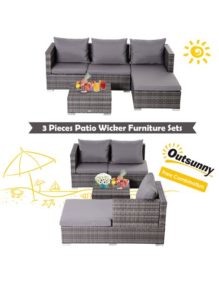 Outsunny 4-Seater Outdoor Garden PE Rattan Furniture Set Grey - pic 10423 | FastDaddyshop