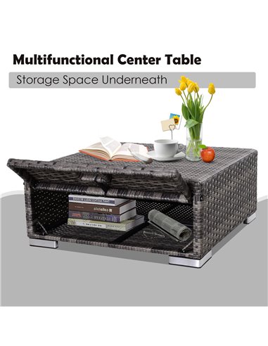 Outsunny 4-Seater Outdoor Garden PE Rattan Furniture Set Grey