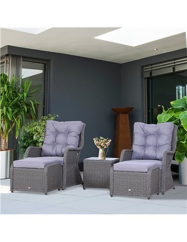 Outsunny 2 Seater Deluxe Garden Rattan Furniture Sofa Chair & Stool Table Set Patio Wicker Weave Furniture Set Aluminium Frame F