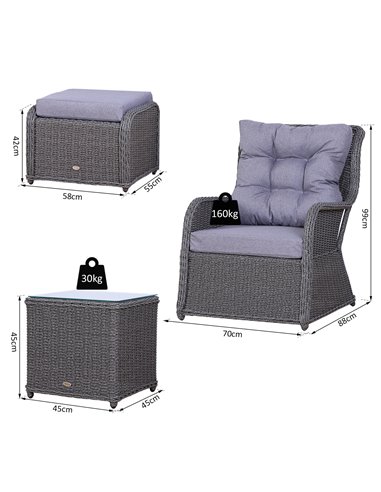 Outsunny 2 Seater Deluxe Garden Rattan Furniture Sofa Chair & Stool Table Set Patio Wicker Weave Furniture Set Aluminium Frame F