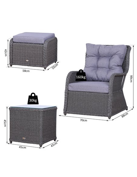 Outsunny 2 Seater Deluxe Garden Rattan Furniture Sofa Chair & Stool Table Set Patio Wicker Weave Furniture Set Aluminium Frame F - pic 10429 | FastDaddyshop