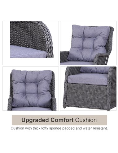 Outsunny 2 Seater Deluxe Garden Rattan Furniture Sofa Chair & Stool Table Set Patio Wicker Weave Furniture Set Aluminium Frame F