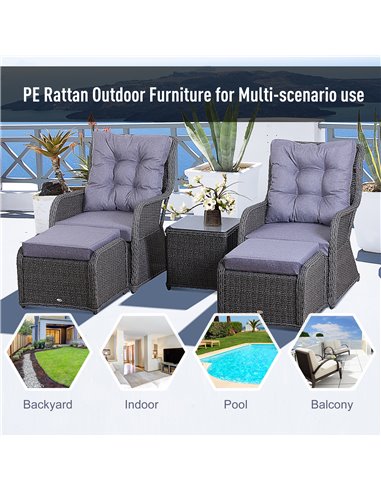 Outsunny 2 Seater Deluxe Garden Rattan Furniture Sofa Chair & Stool Table Set Patio Wicker Weave Furniture Set Aluminium Frame F