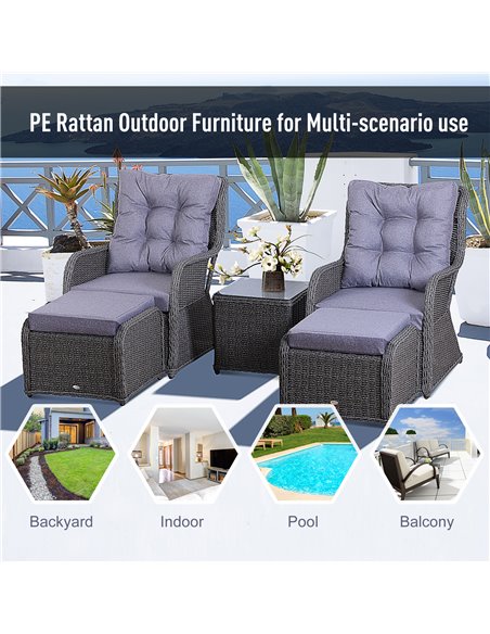 Outsunny 2 Seater Deluxe Garden Rattan Furniture Sofa Chair & Stool Table Set Patio Wicker Weave Furniture Set Aluminium Frame F - pic 10432 | FastDaddyshop