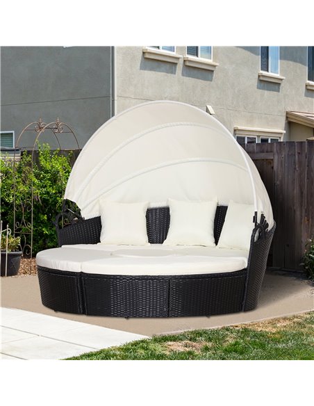 Outsunny 6-Seater Rattan Garden Furniture Cushioned Wicker Round Sofa Bed with Coffee Table  Patio Conversation Furniture Set -  - pic 10452 | FastDaddyshop