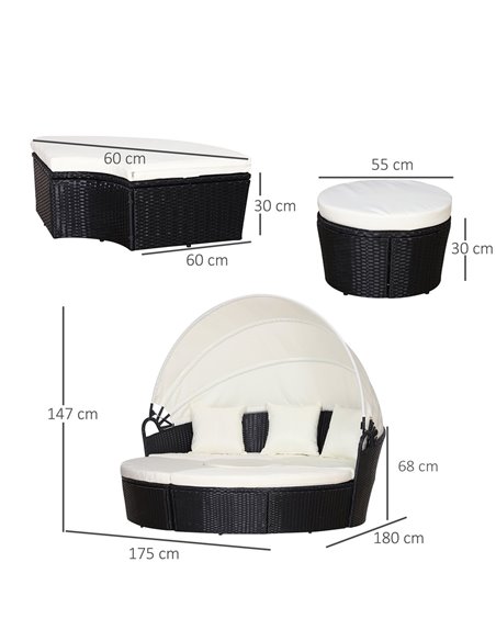 Outsunny 6-Seater Rattan Garden Furniture Cushioned Wicker Round Sofa Bed with Coffee Table  Patio Conversation Furniture Set -  - pic 10453 | FastDaddyshop