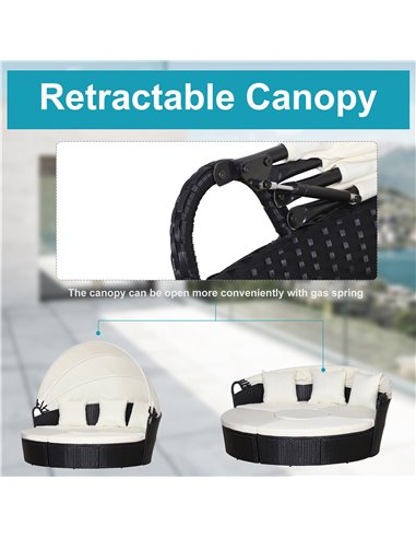 Outsunny 6-Seater Rattan Garden Furniture Cushioned Wicker Round Sofa Bed with Coffee Table  Patio Conversation Furniture Set - 