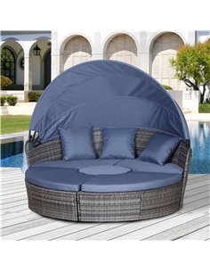 Outsunny 6 Seater PE Rattan Outdoor Garden Round Sofa with Canopy, Grey 2