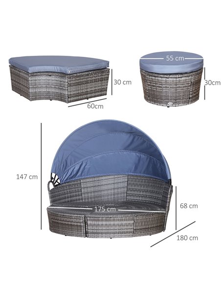 Outsunny 6-Seater Rattan Sofa Bed Garden Furniture Cushioned Wicker Round Sofa Bed with Coffee Table  Patio Conversation Furnitu - pic 10461 | FastDaddyshop