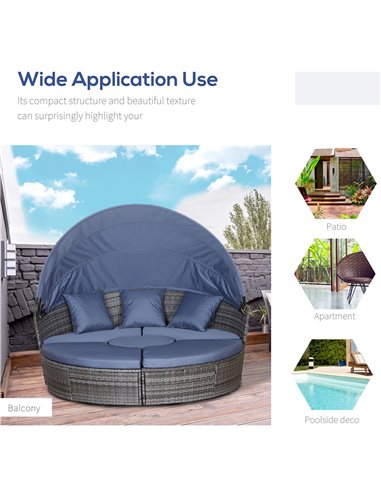 Outsunny 6-Seater Rattan Sofa Bed Garden Furniture Cushioned Wicker Round Sofa Bed with Coffee Table  Patio Conversation Furnitu