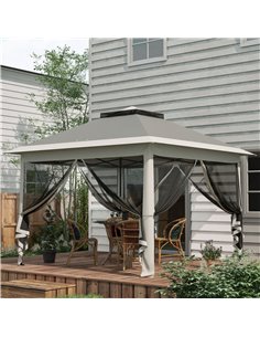 Outsunny Pop Up Canopy Tent with Double Roof, Zipped Mesh Sidewalls, Carrying Bag, Height Adjustable for Patio Garden, Dark Grey 2