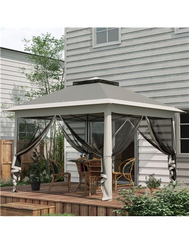 Outsunny Pop Up Canopy Tent with Double Roof, Zipped Mesh Sidewalls, Carrying Bag, Height Adjustable for Patio Garden, Dark Grey
