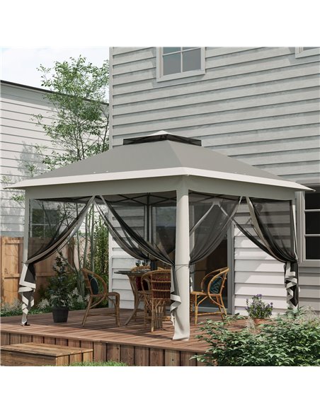 Outsunny Pop Up Canopy Tent with Double Roof, Zipped Mesh Sidewalls, Carrying Bag, Height Adjustable for Patio Garden, Dark Grey - pic 104625 | FastDaddyshop