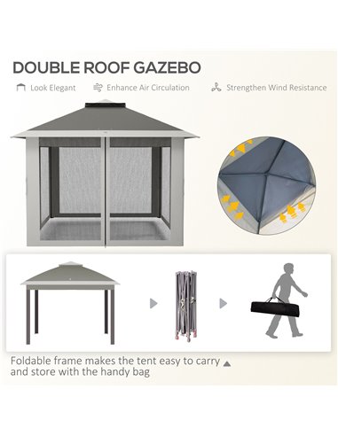 Outsunny Pop Up Canopy Tent with Double Roof, Zipped Mesh Sidewalls, Carrying Bag, Height Adjustable for Patio Garden, Dark Grey