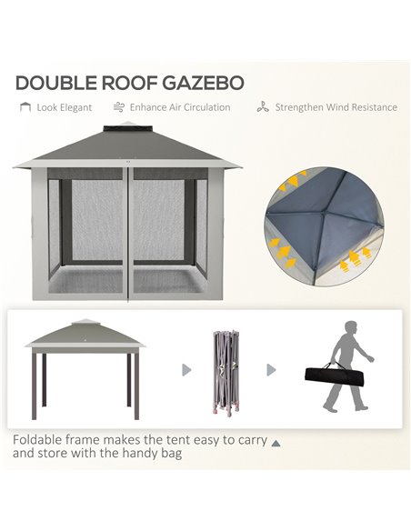 Outsunny Pop Up Canopy Tent with Double Roof, Zipped Mesh Sidewalls, Carrying Bag, Height Adjustable for Patio Garden, Dark Grey - pic 104627 | FastDaddyshop