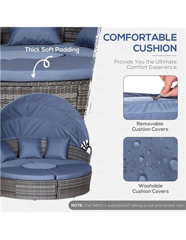Outsunny 6-Seater Rattan Sofa Bed Garden Furniture Cushioned Wicker Round Sofa Bed with Coffee Table  Patio Conversation Furnitu