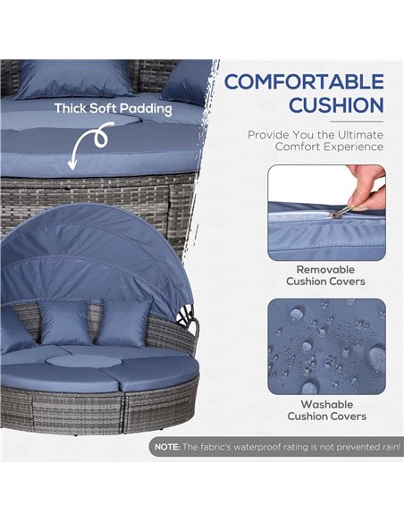 Outsunny 6-Seater Rattan Sofa Bed Garden Furniture Cushioned Wicker Round Sofa Bed with Coffee Table  Patio Conversation Furnitu - pic 10464 | FastDaddyshop