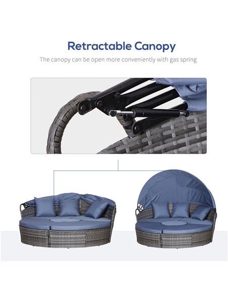 Outsunny 6-Seater Rattan Sofa Bed Garden Furniture Cushioned Wicker Round Sofa Bed with Coffee Table  Patio Conversation Furnitu - pic 10465 | FastDaddyshop