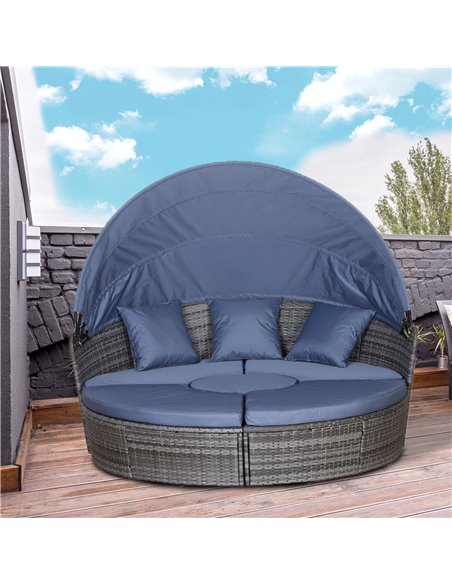 Outsunny 6-Seater Rattan Sofa Bed Garden Furniture Cushioned Wicker Round Sofa Bed with Coffee Table  Patio Conversation Furnitu - pic 10467 | FastDaddyshop