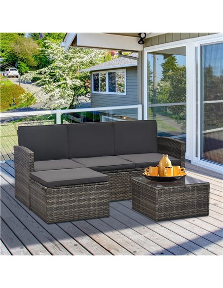 Outsunny 4-Seater Outdoor Garden Rattan Furniture Set w/ Table Grey - pic 10468 | FastDaddyshop