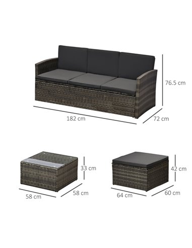Outsunny 4-Seater Outdoor Garden Rattan Furniture Set w/ Table Grey