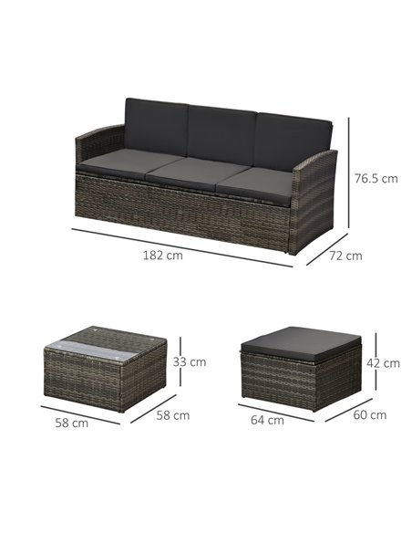 Outsunny 4-Seater Outdoor Garden Rattan Furniture Set w/ Table Grey - pic 10469 | FastDaddyshop