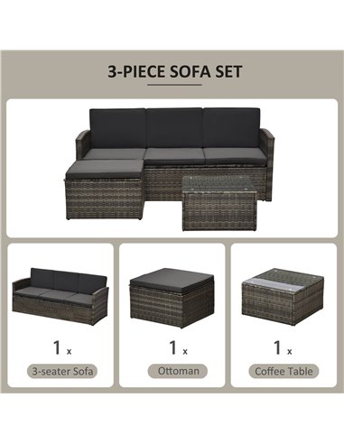 Outsunny 4-Seater Outdoor Garden Rattan Furniture Set w/ Table Grey
